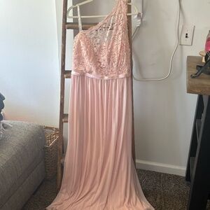 Davids Bridal formal one shoulder Petal pink A-line dress